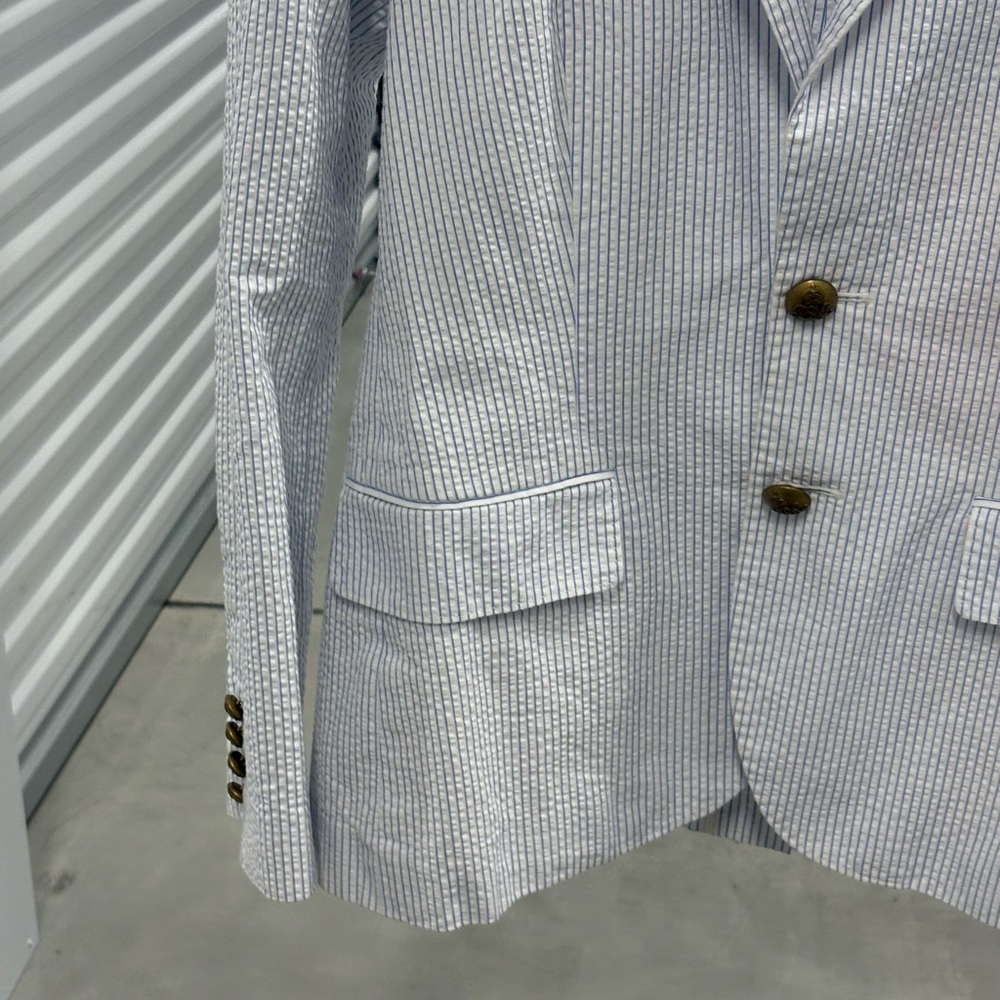 Polo by Ralph Lauren Women’s White and Blue Seersucker Striped Blazer - Picture 4 of 10